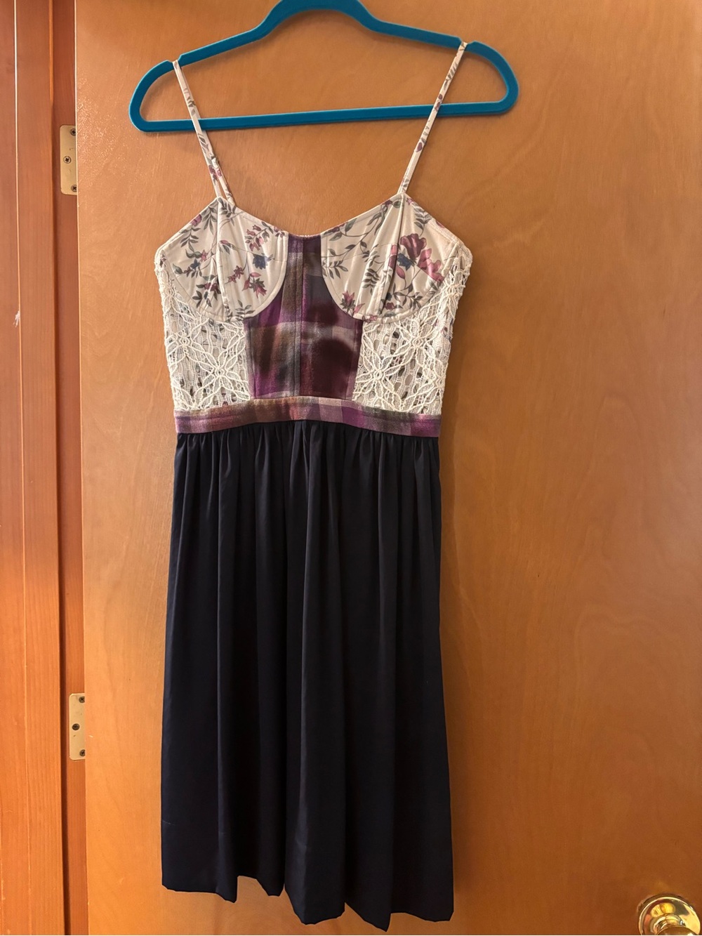 Rachel Roy | size 6 | Floral Lace Bodice Navy Spaghetti-Strap Dress
